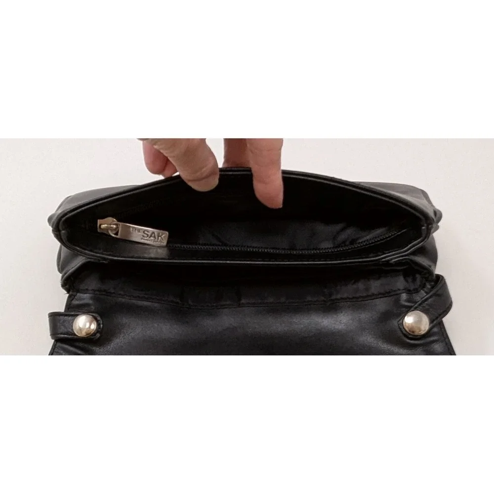 The Sak Elliott Lucca Crochet Front Purse Handbag Black White Small